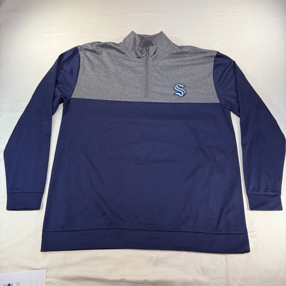 NHL Seattle Kraken Sweater Mens Large Blue Logo 1/4 Zip Pullover Hockey Official